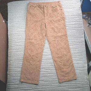 denim & co womens pants size 10 tan brown floral flocking straight leg stretch